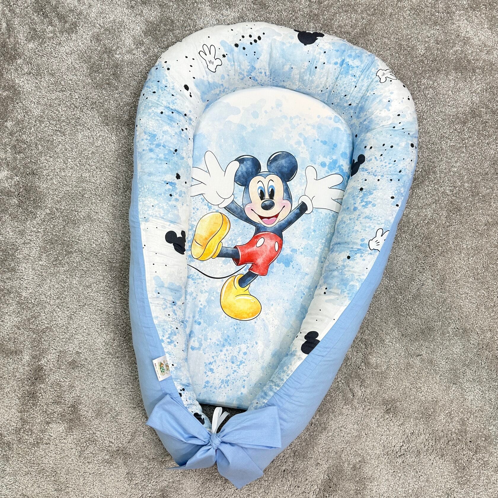 Riduttore nido next to me neonato bambino azzurro con topolino per la culla lettino bordi imbottiti morbidi
