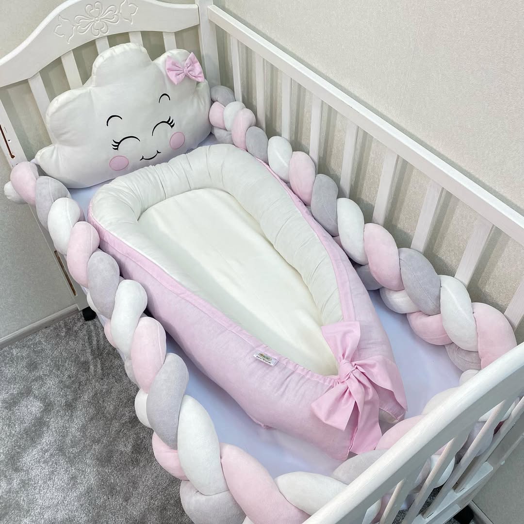 Riduttore nido next to me neonato bambino colore rosa baby bianco per la culla lettino bordi imbottiti morbidi con nome