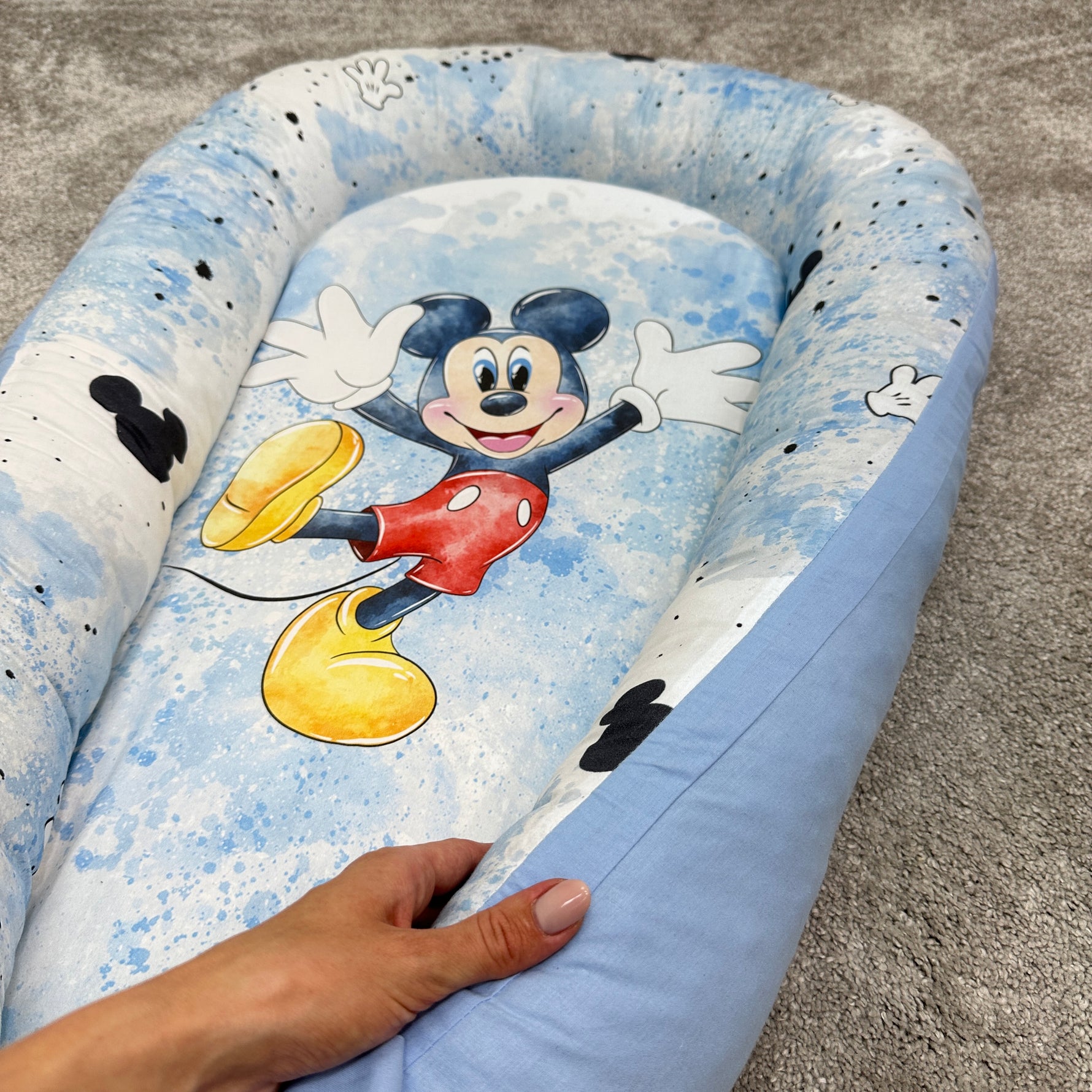Riduttore nido next to me neonato bambino azzurro con topolino per la culla lettino bordi imbottiti morbidi