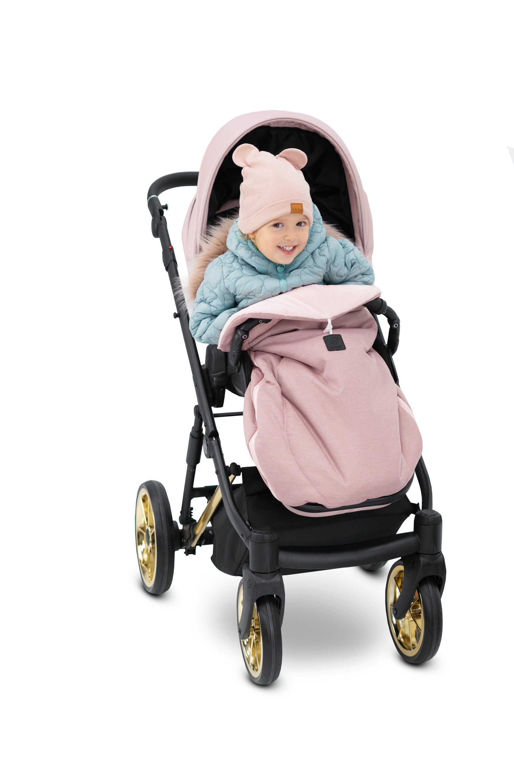 Sacco imbottito per passeggino sportivo Kunert, coprigambe termico rosa antico ideale per proteggere il neonato dal freddo.