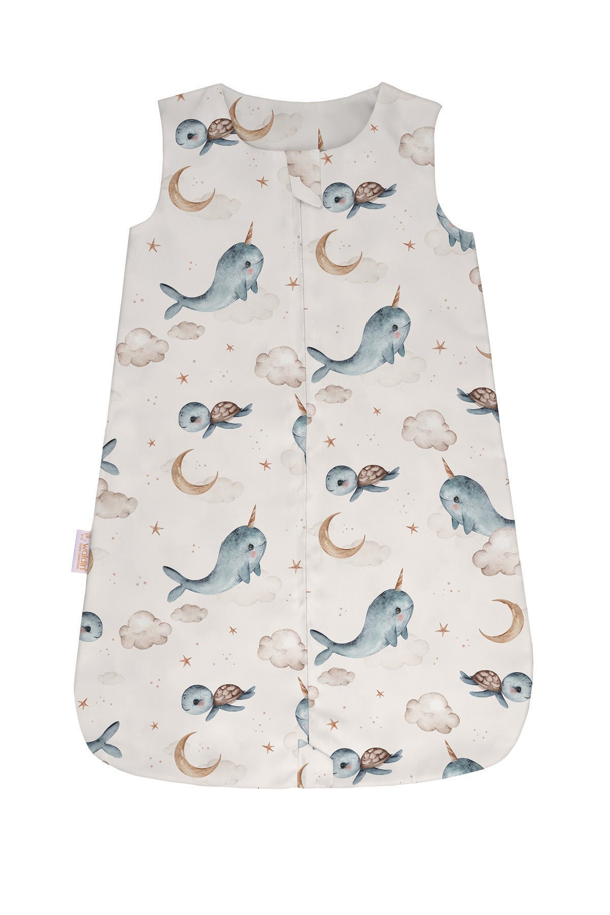 Sacco nanna estivo 0.5 tog leggero beige fantasia whale con narvali tartarughe luna e stelle, sacco sleeping fresco per neonati estate