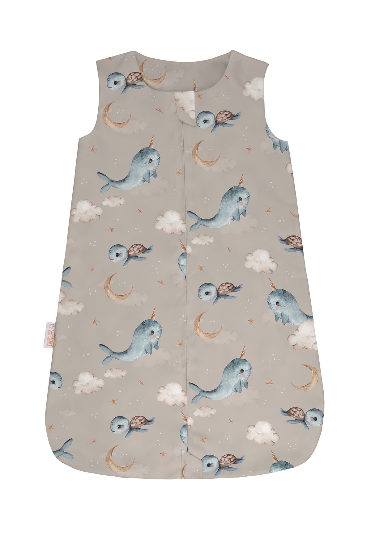 Sacco nanna estivo 0.5 tog leggero beige scuro fantasia whale con narvali tartarughe luna e stelle, sacco sleeping fresco per neonati estate