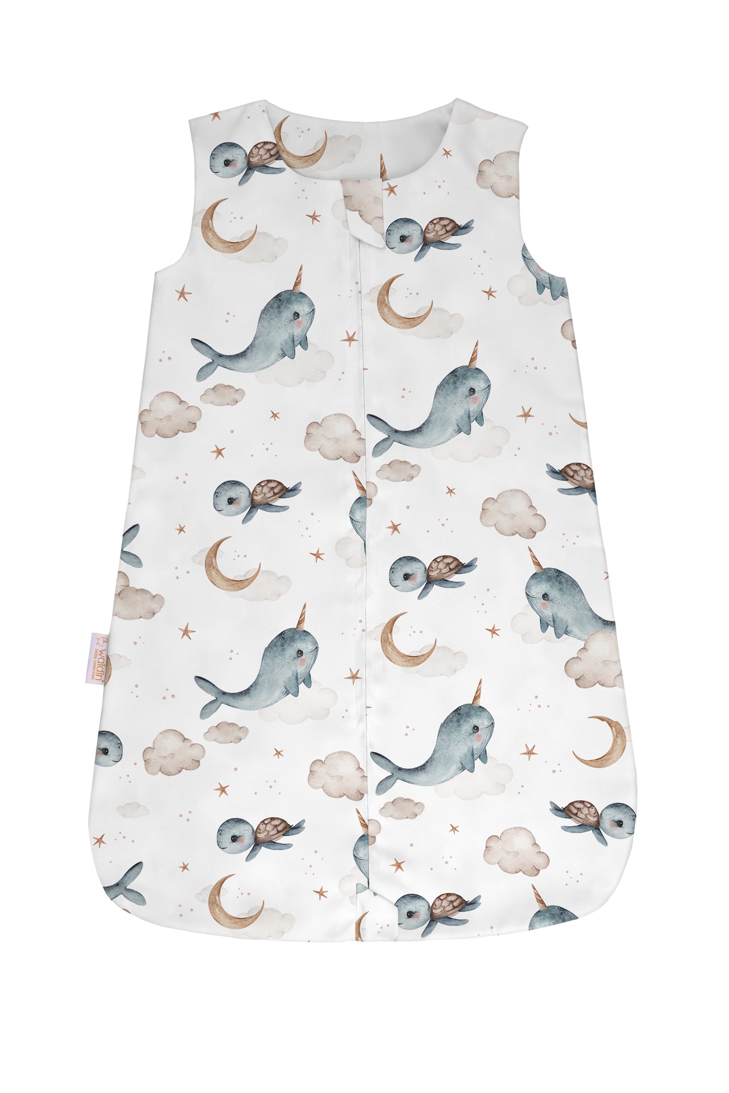 Sacco nanna estivo 0.5 tog leggero bianco fantasia whale con narvali tartarughe luna e stelle, sacco sleeping fresco per neonati estate
