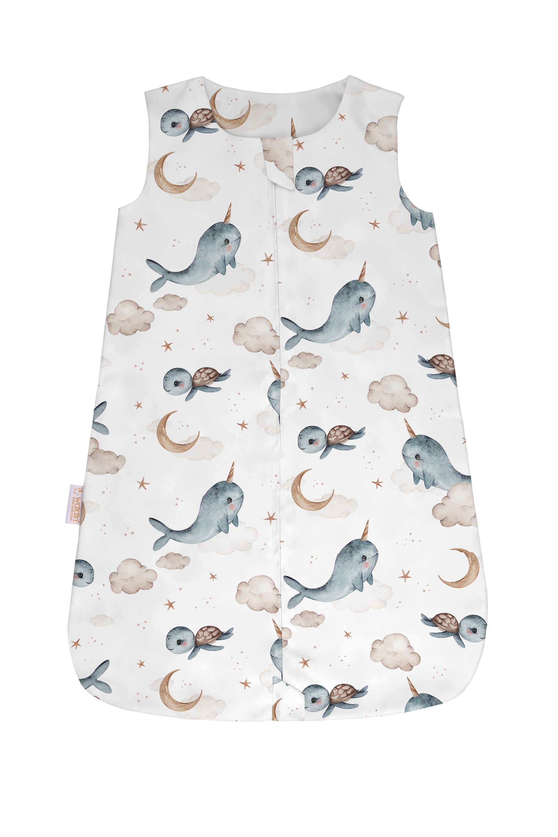 Sacco nanna estivo 0.5 tog leggero bianco fantasia whale con narvali tartarughe luna e stelle, sacco sleeping fresco per neonati estate