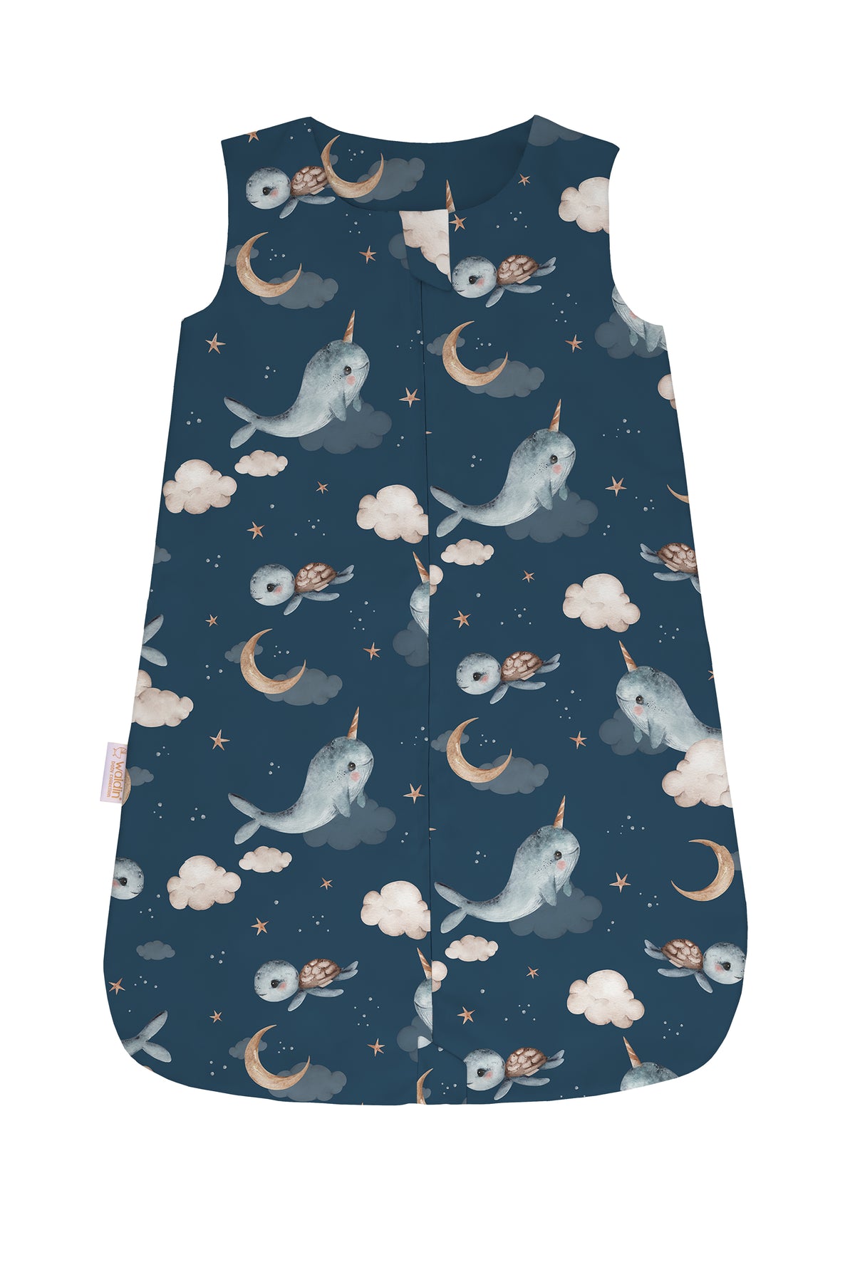 Sacco nanna estivo 0.5 tog leggero blu notte fantasia con narvali tartarughe luna e stelle, sacco sleeping fresco per neonati estate