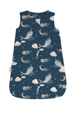 Sacco nanna estivo 0.5 tog leggero blu notte fantasia con narvali tartarughe luna e stelle, sacco sleeping fresco per neonati estate