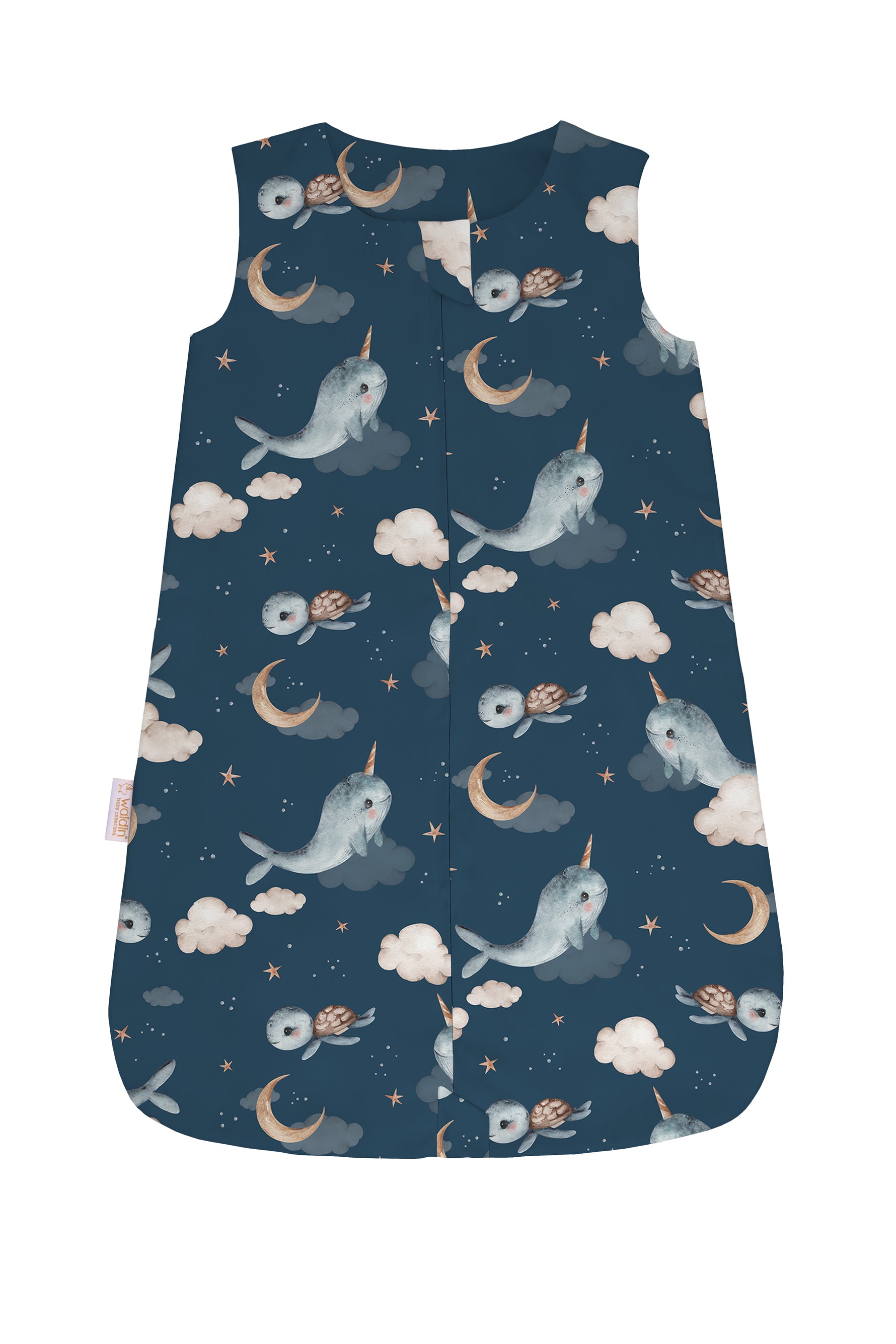 Sacco nanna estivo 0.5 tog leggero blu notte fantasia con narvali tartarughe luna e stelle, sacco sleeping fresco per neonati estate