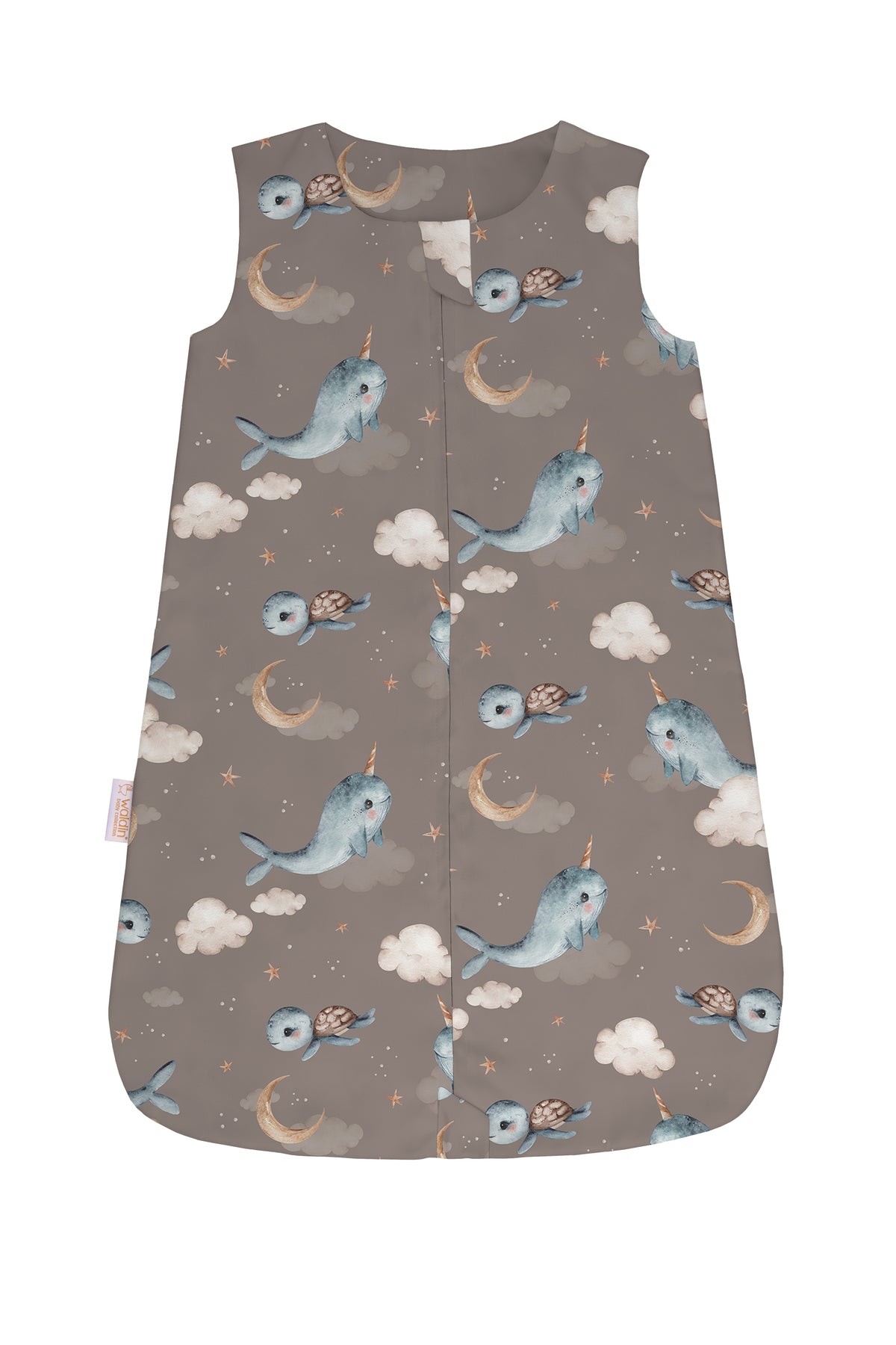  Sacco nanna estivo 0.5 tog leggero marrone fantasia whale con narvali tartarughe luna e stelle, sacco sleeping fresco per neonati estate