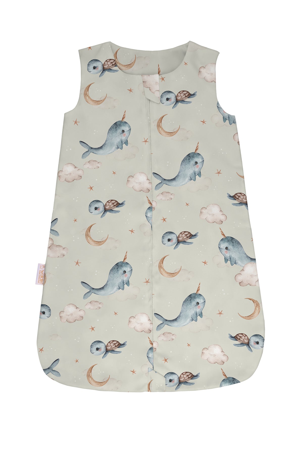 Sacco nanna estivo 0.5 tog leggero verde oliva fantasia whale con narvali tartarughe luna e stelle, sacco sleeping fresco per neonati estate