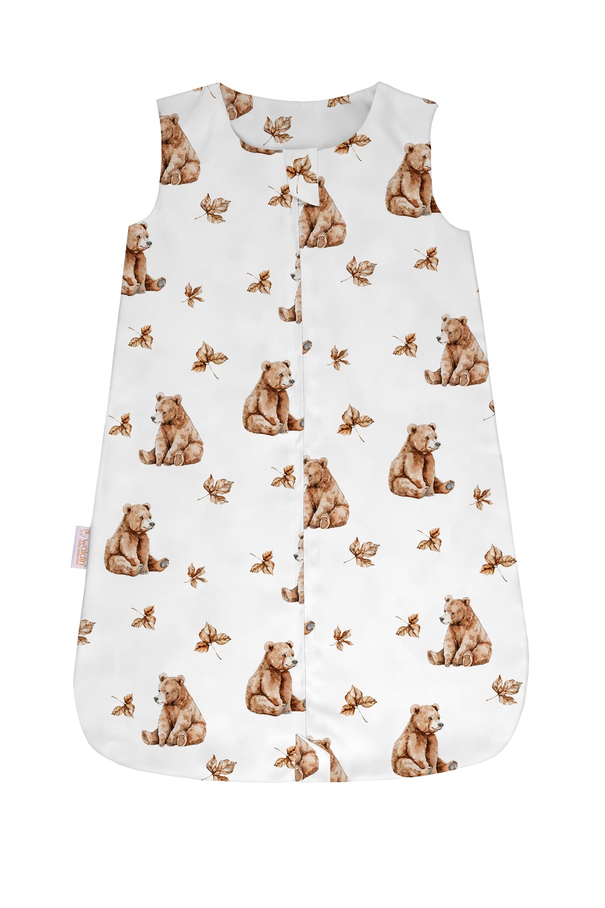 Sacco nanna leggero bianco cotone fantasia orsetti foglie autunnali 0.5 tog per neonato