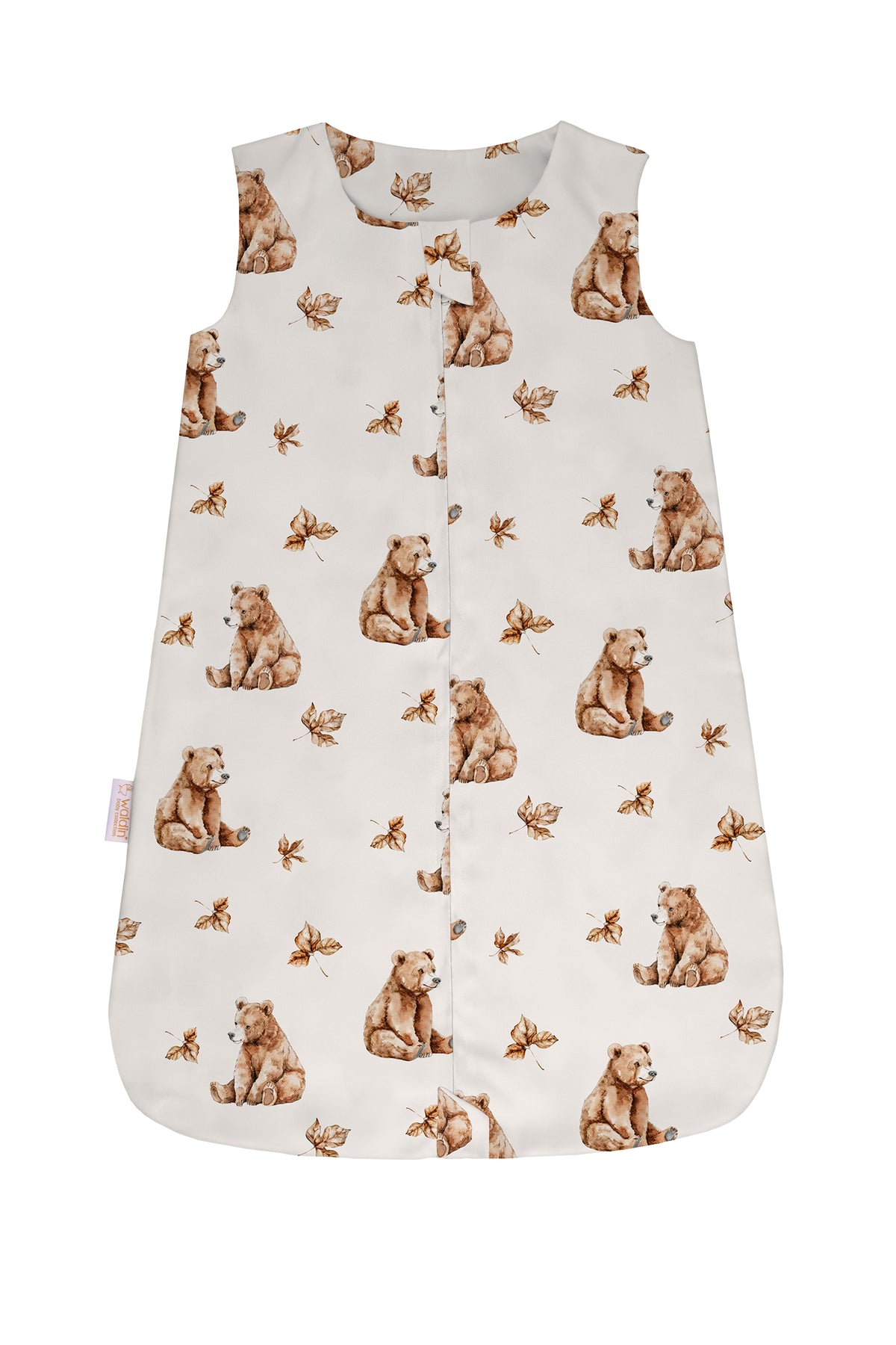 Sacco nanna leggero champagne cotone fantasia orsetti foglie autunnali 0.5 tog per neonato