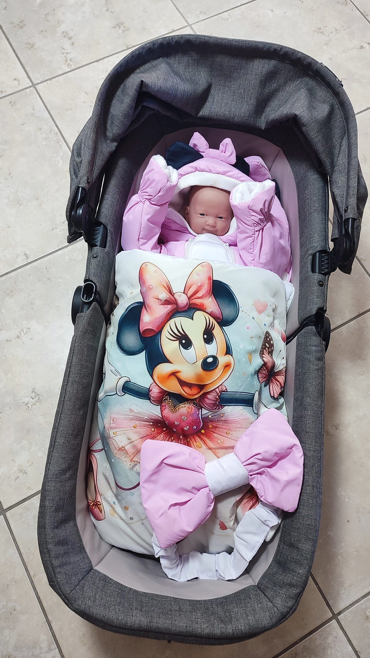Sacco nanna neonata topolina ballerina rosa impermeabile antivento su carrozzina ovetto fiocco fatto a mano