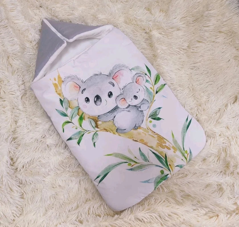 Sacco nanna neonato koala grigio universale per passeggino e ovetto, caldo e antivento, due cerniere laterali