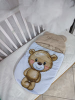 Sacco nanna neonato orsetto beige personalizzato con nome ricamato impermeabile antivento per passeggino e ovetto con doppia cerniera