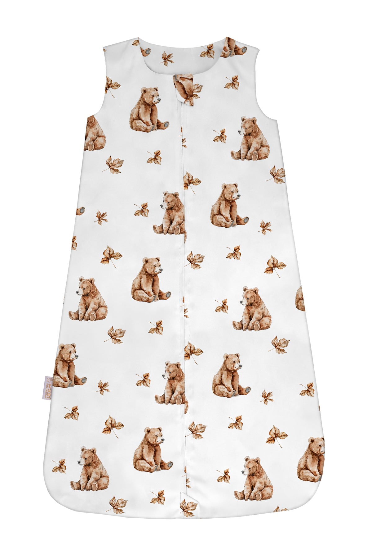 Sacco nanna leggero bianco cotone fantasia orsetti foglie autunnali 0.5 tog per neonati