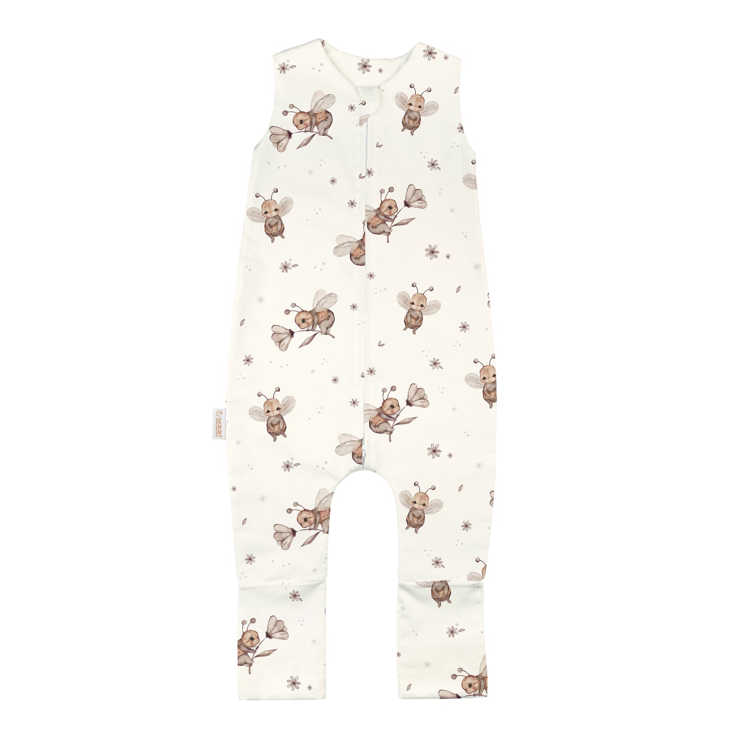 Tutina sacco nanna senza maniche con piedini in cotone champagne stampa apine acquerello bambino 1-4 anni