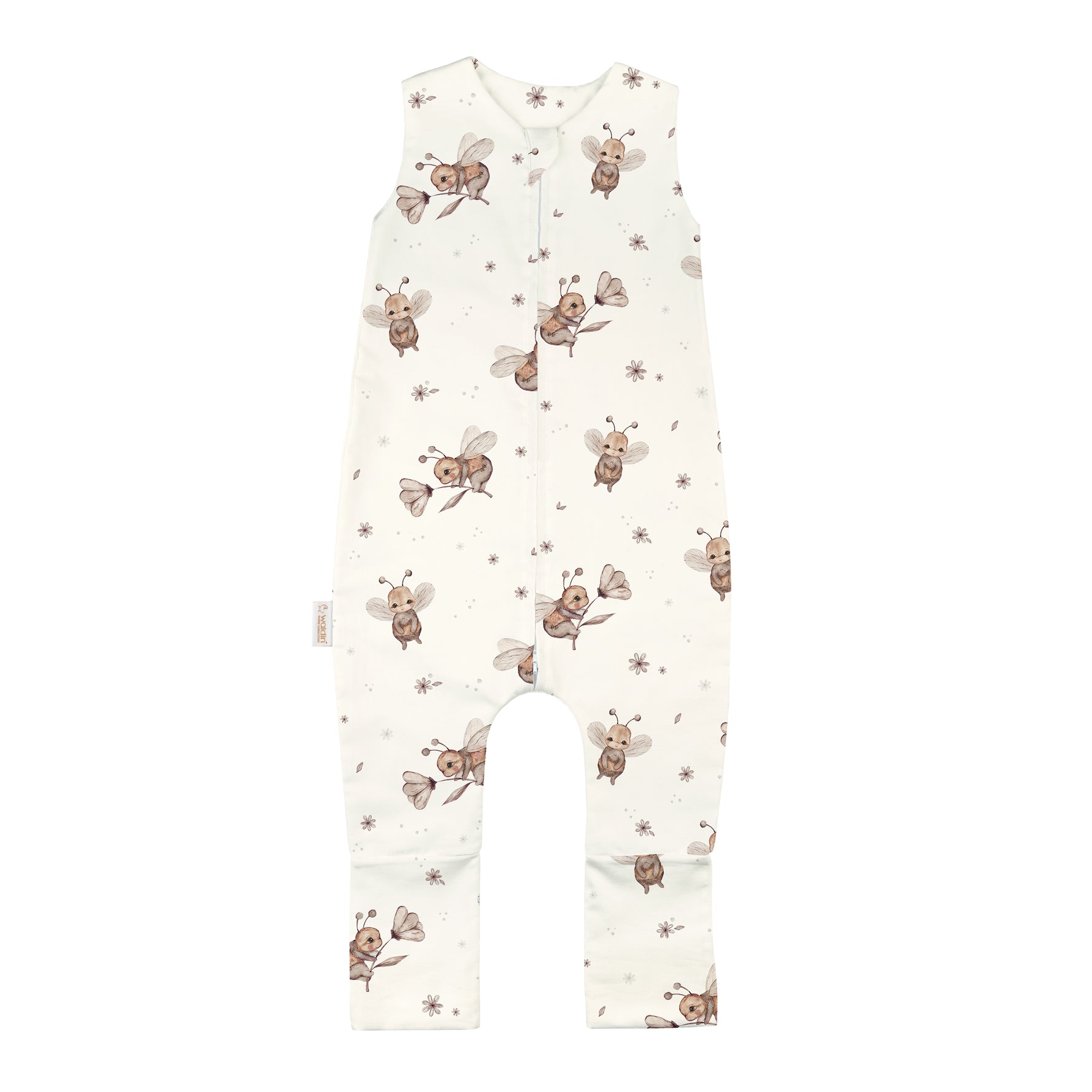 Tutina sacco nanna senza maniche con piedini in cotone champagne stampa apine acquerello bambino 1-4 anni