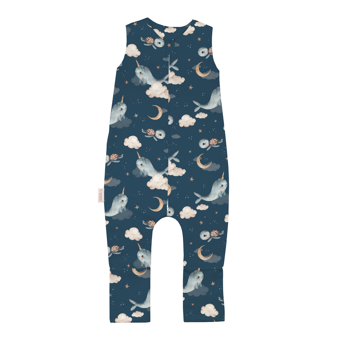Sacco nanna con piedini blu notte stampa narvali e tartarughe cotone bambino