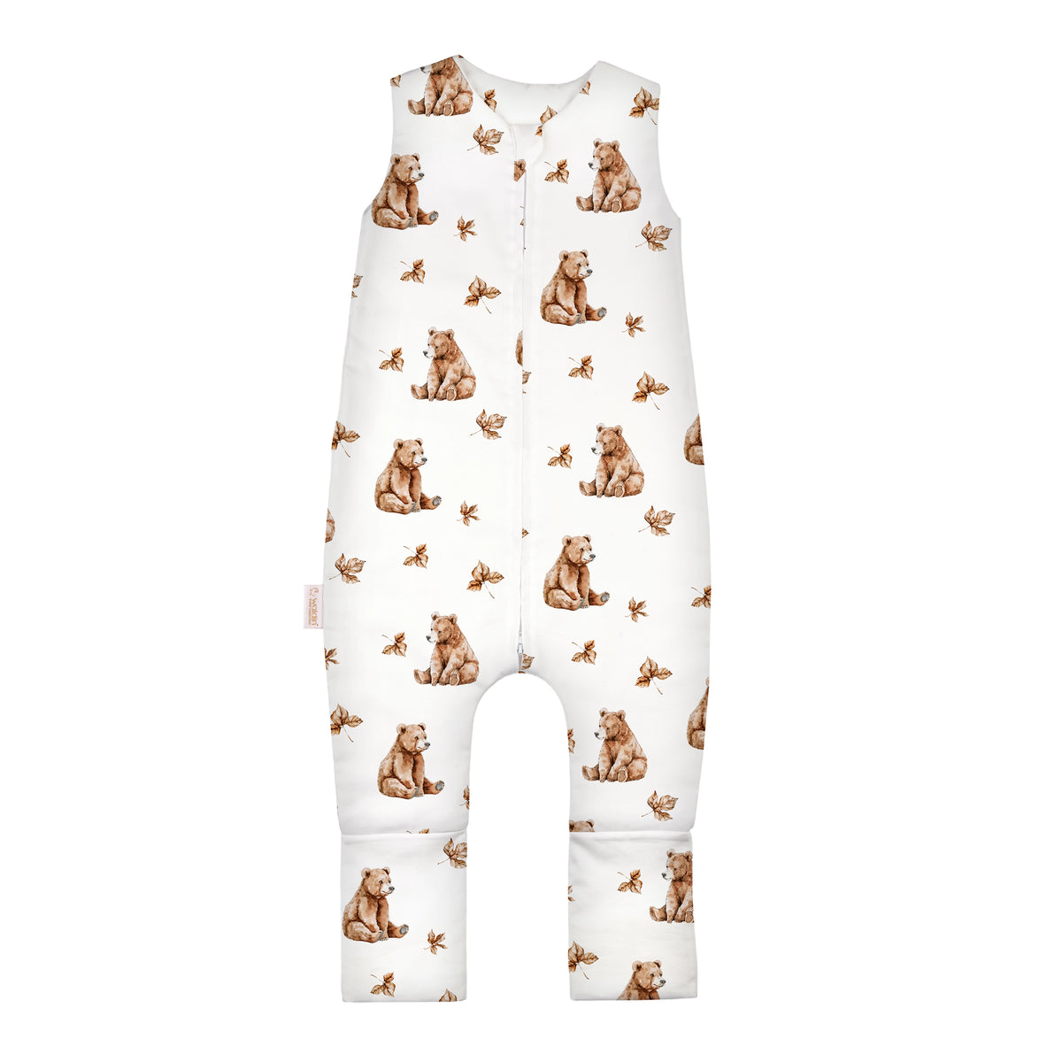 Sacco nanna invernale con piedini bianco panna stampa orsetti e foglie 2.5 tog per bambini