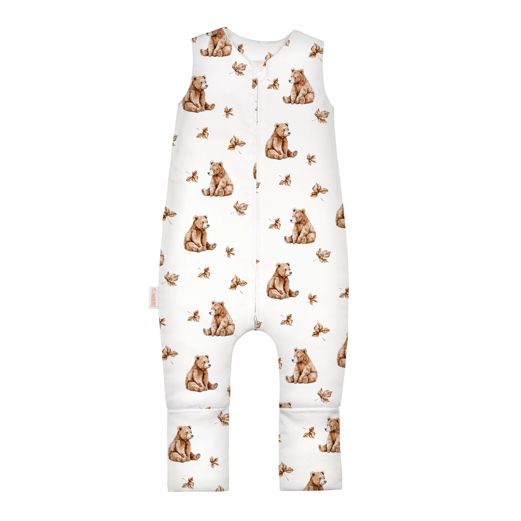 Sacco nanna invernale con piedini bianco panna stampa orsetti e foglie 2.5 tog per bambini