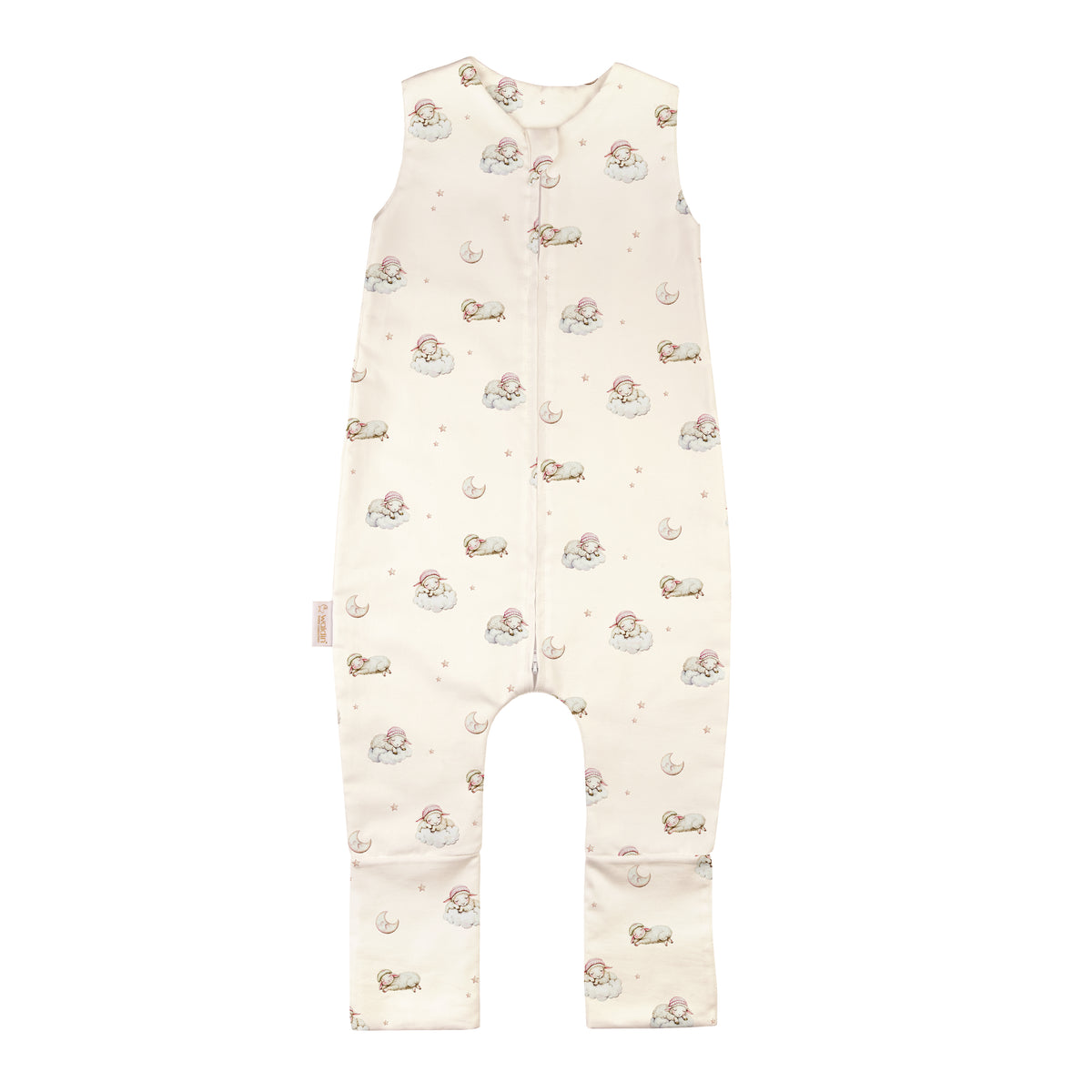 Sacco nanna con piedini cotone champagne stampa pecorine luna stelle rosa per bambini 0.5 TOG