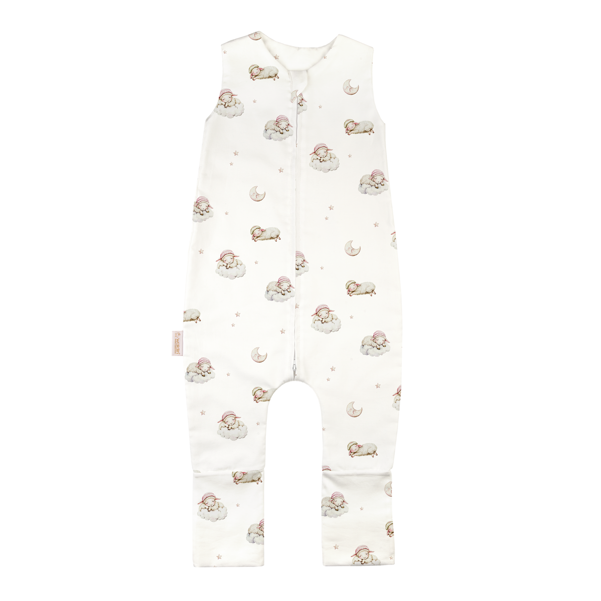 Sacco nanna con piedini cotone bianco panna stampa pecorine luna stelle taglia S bambino 0.5 TOG