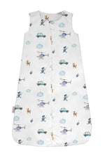 Sacco nanna estivo 0.5 tog leggero bianco fantasia police con poliziotti elicotteri e macchine, sacco sleeping fresco bambino maschio 