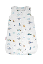 Sacco nanna estivo 0.5 tog leggero bianco fantasia police con poliziotti elicotteri e macchine, sacco sleeping fresco per neonato maschio estate