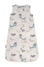 Sacco nanna estate 0.5 tog beige con stampa narvali tartarughe e stelline, sacco sogno cotone leggero bambino