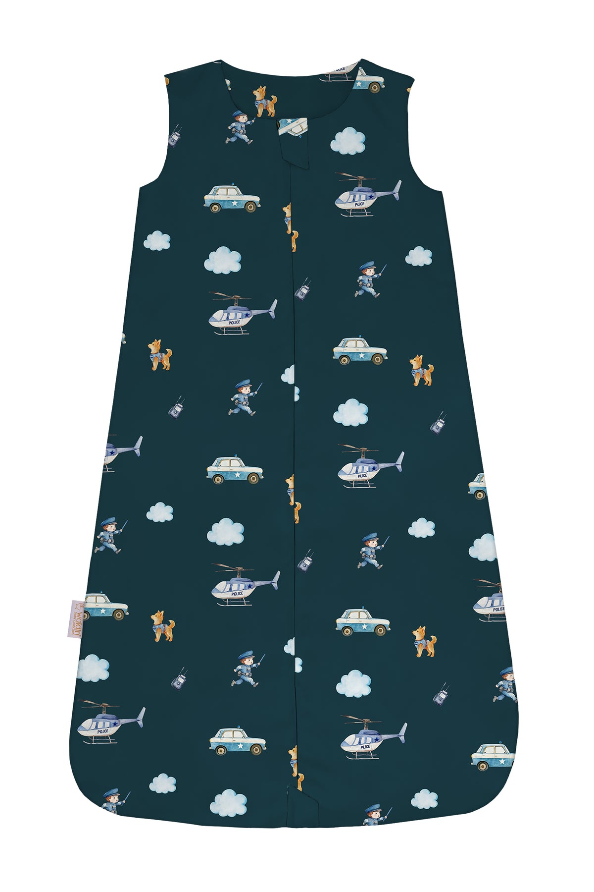 Sacco nanna estate 0.5 tog blu scuro con stampa poliziotti macchine e elicotteri, sacco sogno cotone leggero neonato maschio