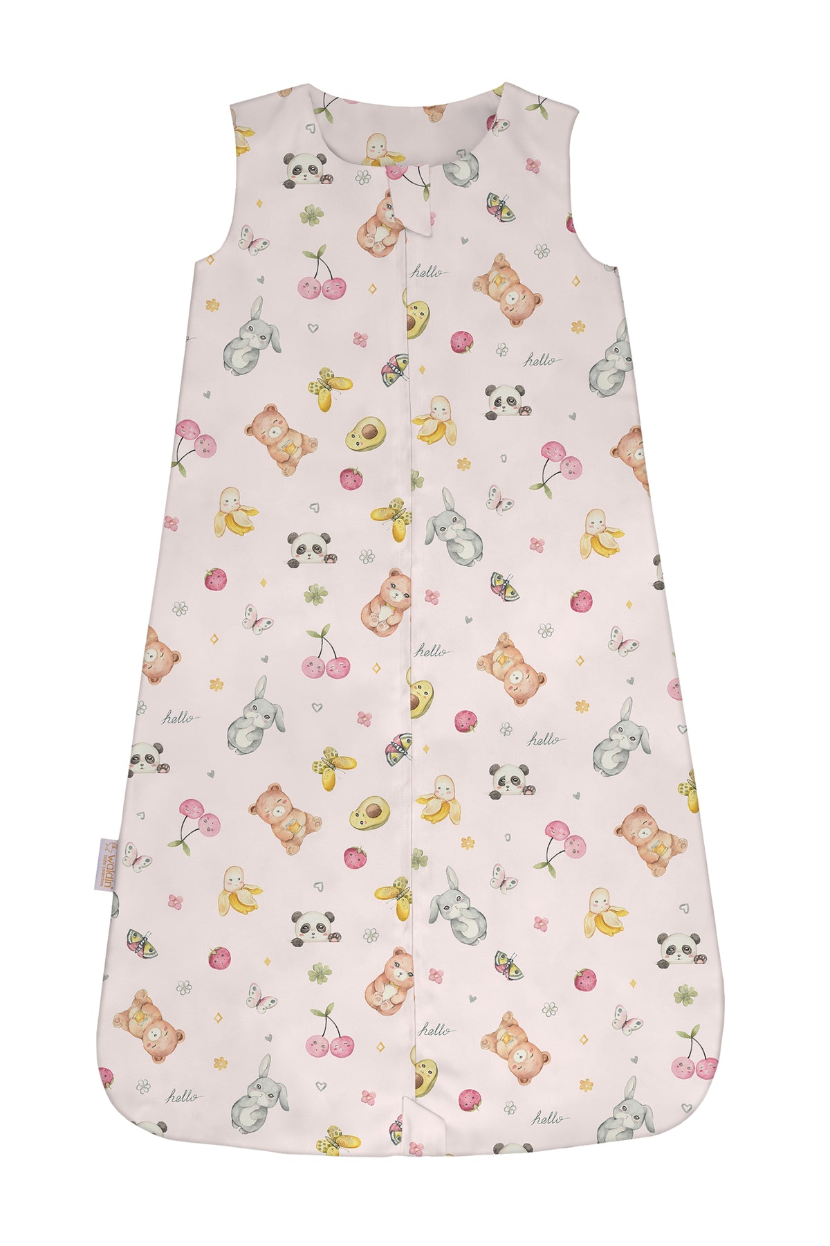 Sacco nanna estate bambina 0.5 tog rosa con stampa animaletti panda ciliegine e coniglio, sacco sogno cotone morbido 