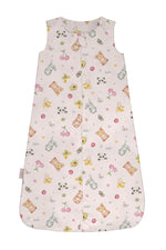 Sacco nanna estate bambina 0.5 tog rosa con stampa animaletti panda ciliegine e coniglio, sacco sogno cotone morbido 