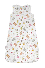 Sacco nanna estate bambino 0.5 tog bianco con stampa animaletti panda ciliegine e coniglio, sacco sogno cotone morbido
