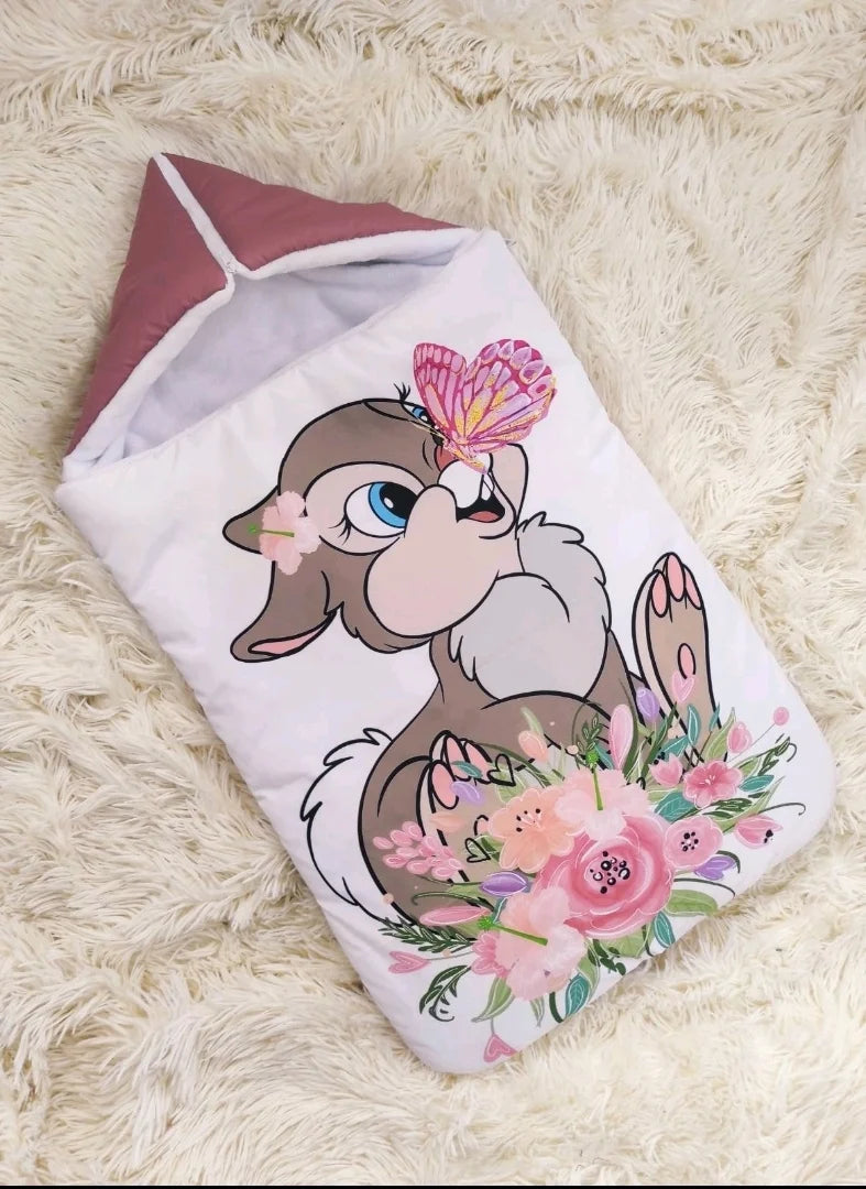 Sacco nanna neonata coniglietta rosa antico impermeabile antivento, compatibile passeggino ovetto lettino, fatto a mano