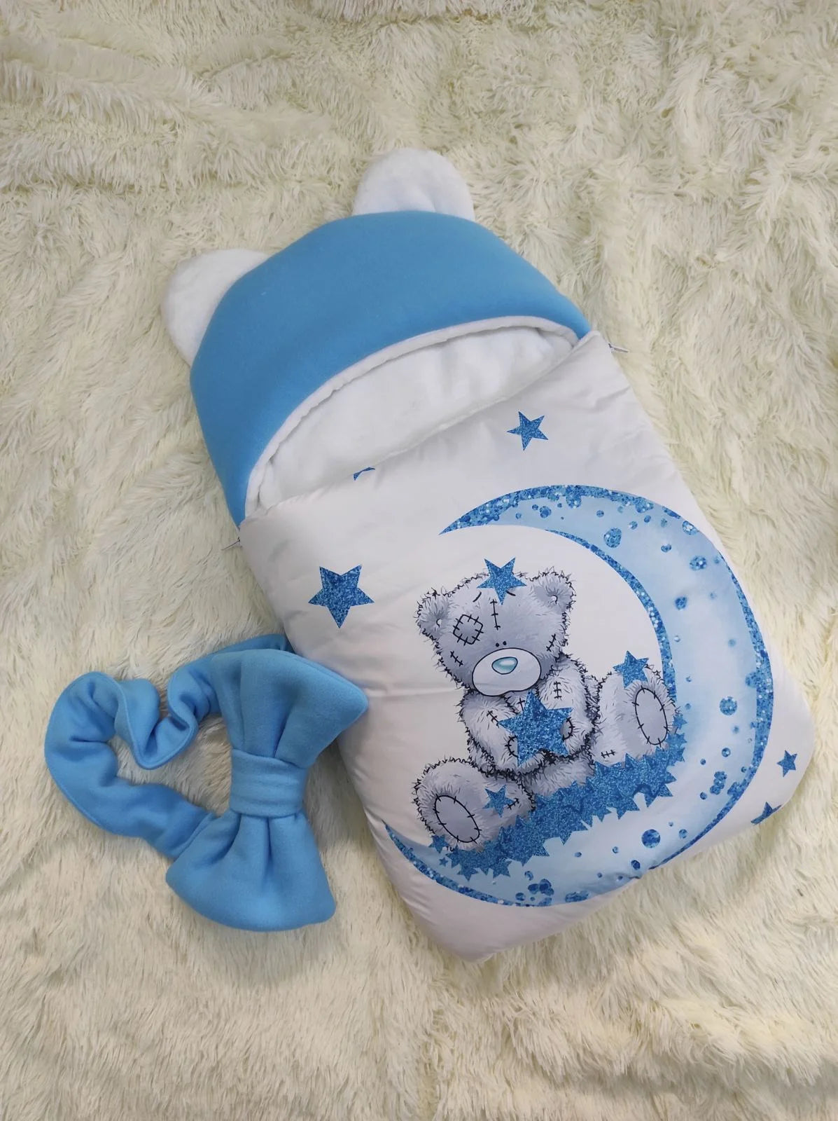Sacco nanna neonato orsetto azzurro impermeabile antivento per passeggino ovetto e lettino con doppia cerniera