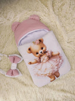 Sacco nanna neonata ballerina rosa antico impermeabile antivento per passeggino ovetto lettino con cappuccio orecchie e doppia cerniera