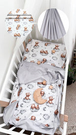 Set biancheria lettino neonato in cotone con fantasia orsetti sulle nuvole – coperta e federa grigio bianco