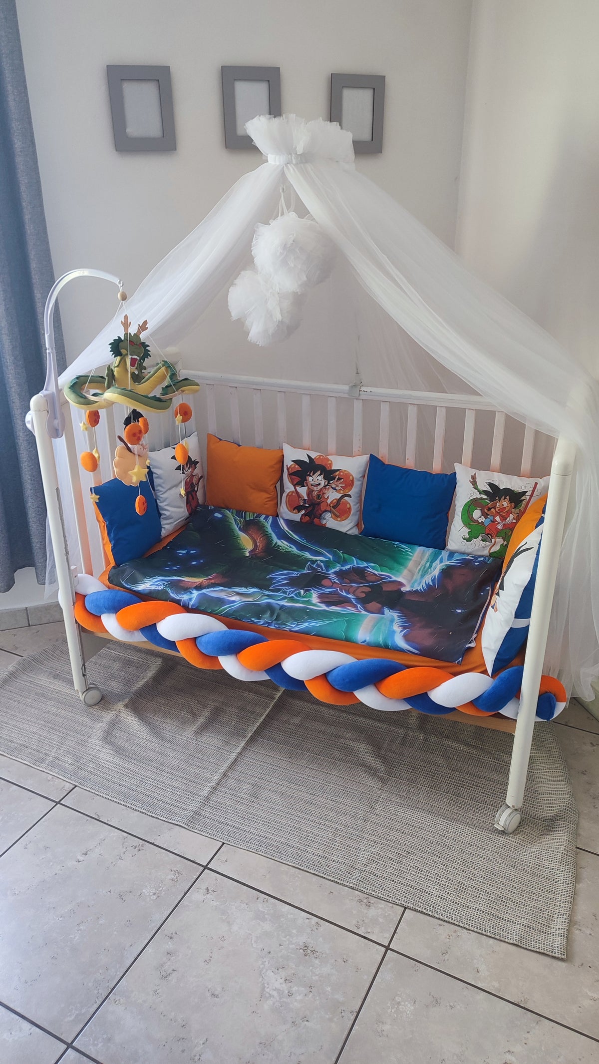 Set culla neonato a tema Dragon Ball con lenzuola cuscini anime giostrina neonati artigianale e riduttore treccia arancione