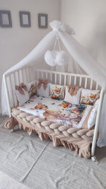 Set Paracolpi Lettino Culla a Treccia e Cuscini Sfoderabili Amici del Bosco - universo del bambino