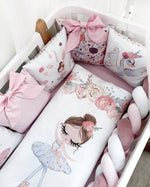 Set Paracolpi Lettino Culla a Treccia e Cuscini Sfoderabili Ballerina Rosa - universo del bambino