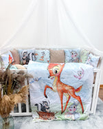 Set Paracolpi Lettino Culla a Treccia e Cuscini Sfoderabili Bambi e Tamburino - universo del bambino