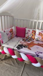 Set Paracolpi Lettino Culla a Treccia e Cuscini Sfoderabili Bambi Fucsia - universo del bambino