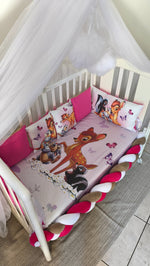 Set Paracolpi Lettino Culla a Treccia e Cuscini Sfoderabili Bambi Fucsia - universo del bambino