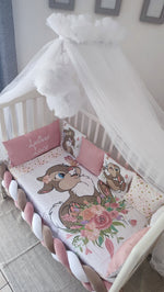 Set Paracolpi Lettino Culla a Treccia e Cuscini Sfoderabili Coniglietta Miss Bunny Bambi - universo del bambino