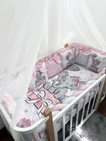 Set Paracolpi Lettino Culla a Treccia e Cuscini Sfoderabili Elefantino Rosa - universo del bambino