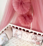 Set Paracolpi Lettino Culla a Treccia e Cuscini Sfoderabili Mamma e Coniglietti Rosa Antico - universo del bambino