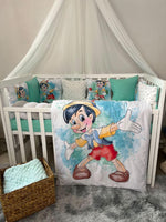 Set Paracolpi Lettino Culla a Treccia e Cuscini Sfoderabili Pinocchio - universo del bambino