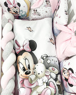 Set Paracolpi Lettino Culla a Treccia e Cuscini Sfoderabili Topolina con Orsetto Rosa - universo del bambino