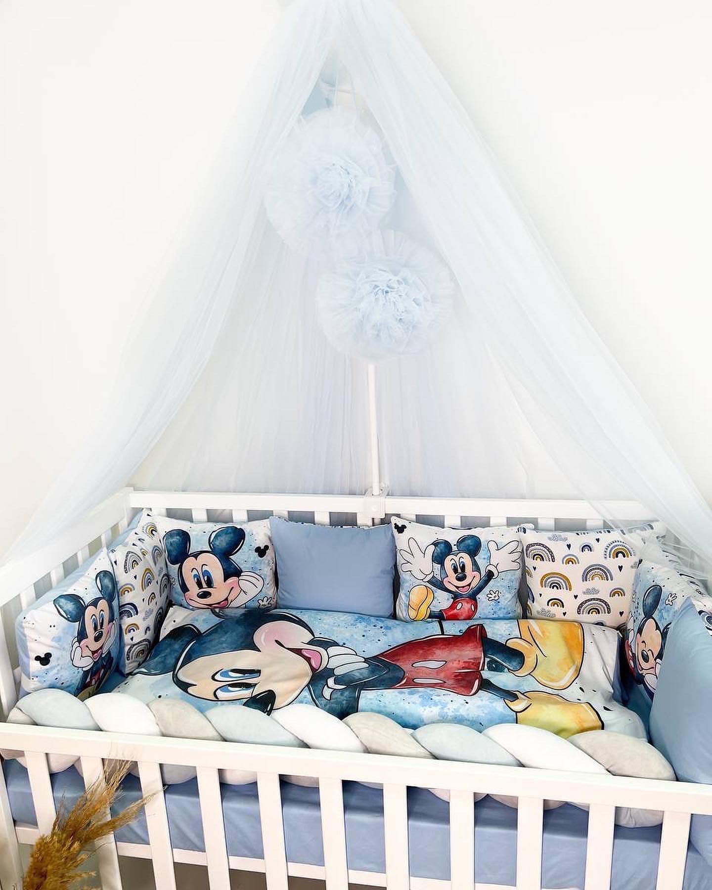 Set Paracolpi Lettino Culla a Treccia e Cuscini Sfoderabili Topolino Mickey Mouse - universo del bambino