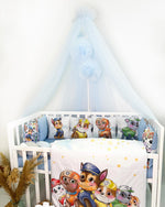 Paracolpi a cuscini per sbarre lettino neonato sfoderabili e lavabili con stampe cuccioli Paw Patrol